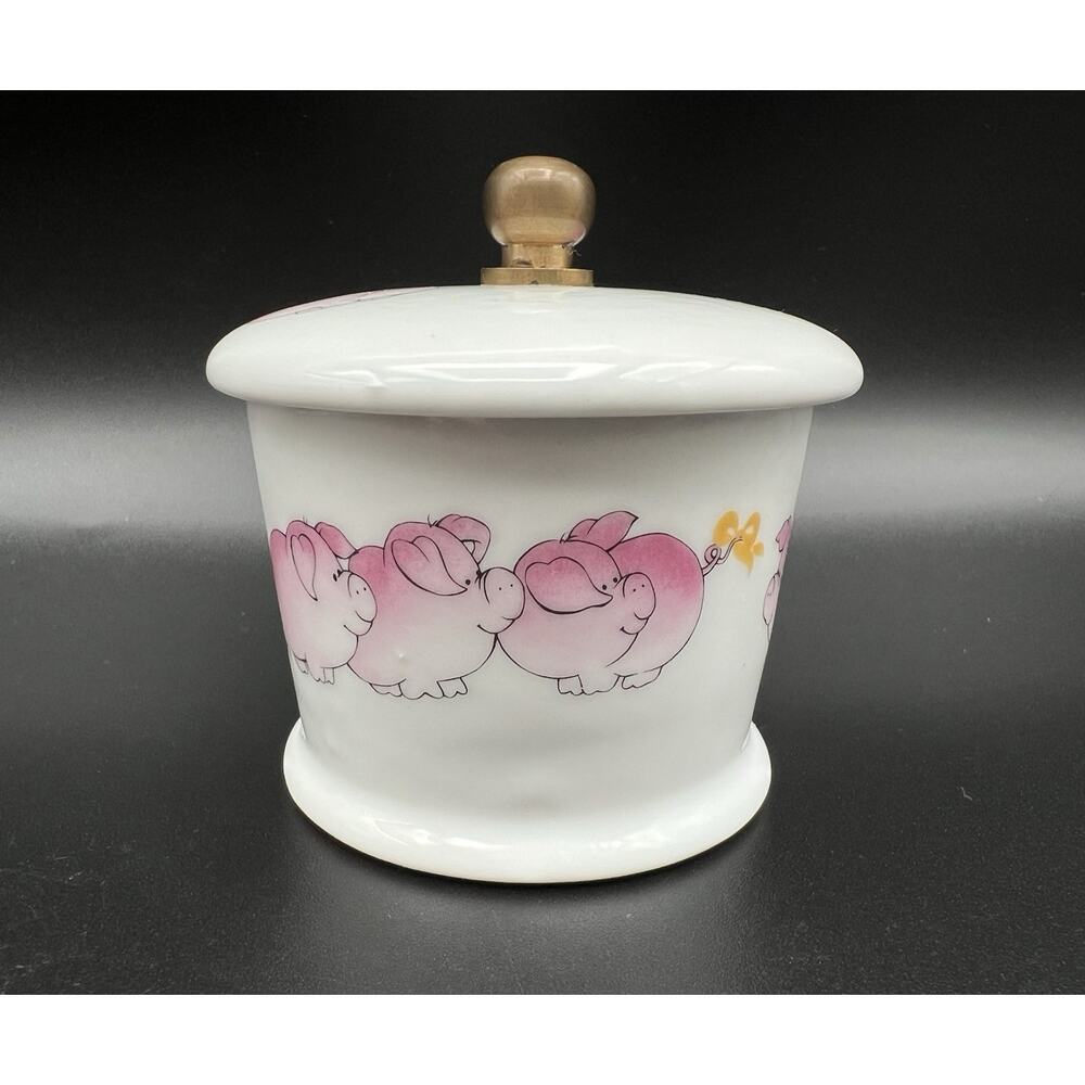 House of Prill Porcelain Stamp Holder Dispenser Pink Pigs w Yellow Ribbon